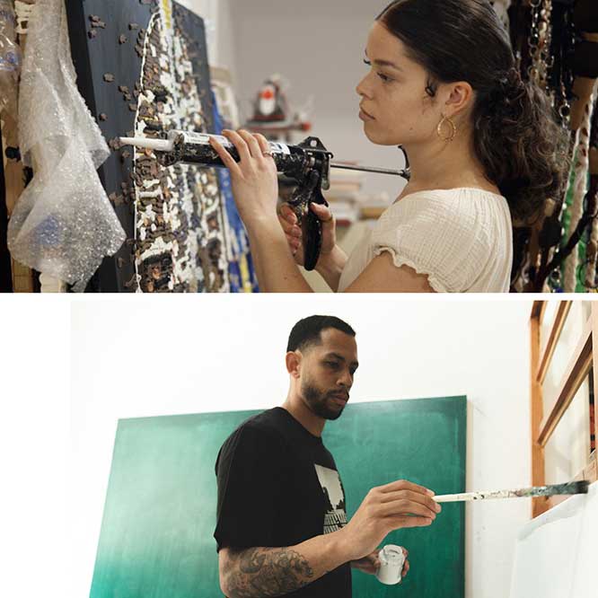 <h2>GALLERY TALK:<br>Artists
Theresa Weber & Matheus Marques Abu<br>
in conversation with Curator Eleri Fanshawe</h2>

