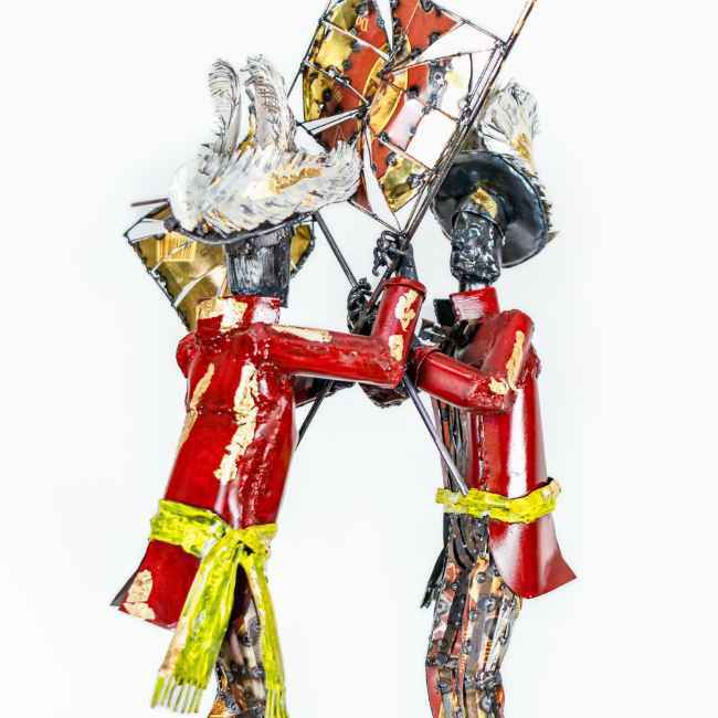 Sokari Douglas Camp, Red Coats and Flags, 2023.Mild steel, acrylic paint and gold leaf. 81 x 45 x 50 cm37 x 20 cm (base). Sokari Douglas Camp, Red Coats and Flags, 2023.Mild steel, acrylic paint and gold leaf. 81 x 45 x 50 cm37 x 20 cm (base).