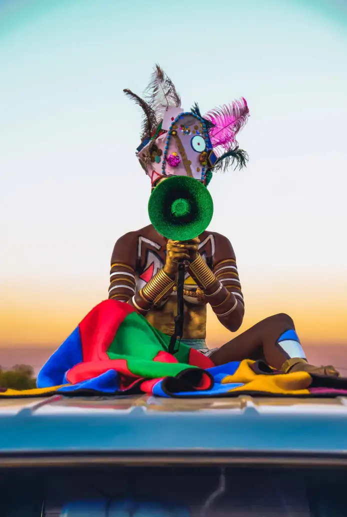 Zana Masombuka, Nges’rhodlweni: Is’memo 3, 2023. Giclée print on Hahnemühle FineArt Baryta 325 gsm paper. 84 x 56 cm 97 x 69 cm (framed). Zana Masombuka, Nges’rhodlweni: Is’memo 3, 2023. Giclée print on Hahnemühle FineArt Baryta 325 gsm paper. 84 x 56 cm 97 x 69 cm (framed).