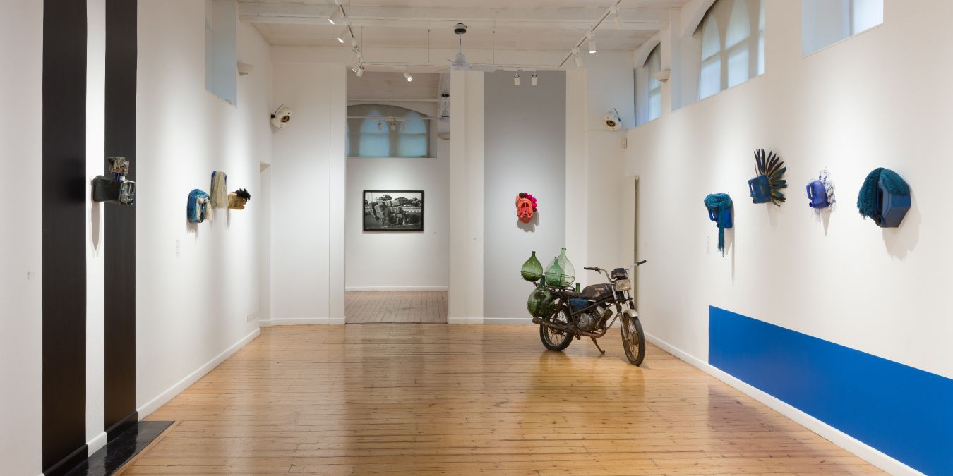 installation view of Romuald Hazoumè: My Blue Period installation view of Romuald Hazoumè: My Blue Period