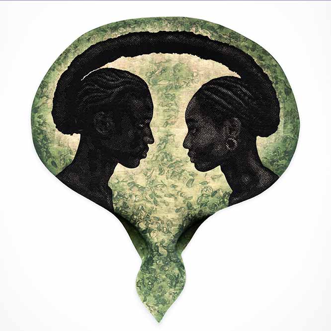 <strong>Alexis Peskine</strong>, <em>Alande</em>, 2024. Basil, mint, Veronese green pigment, Vessie green pigment, chrome oxide green pigment, lemon gold leaf and nails on wood, 204 x 180 cm.