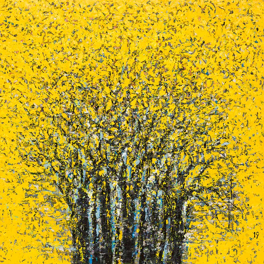 Yellow Forest I (detail), 2019. Oil on canvas, 102 x 102 cm.