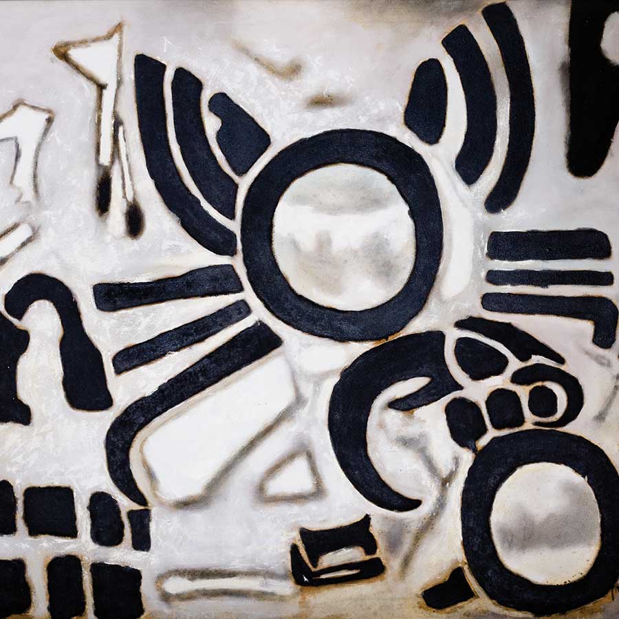 <strong>Aubrey Williams</strong>, <em>Sun Hieroglyph (Olmec-Maya and Now)</em> (detail), 1983.<br> Oil on canvas, 120 x 178 cm.