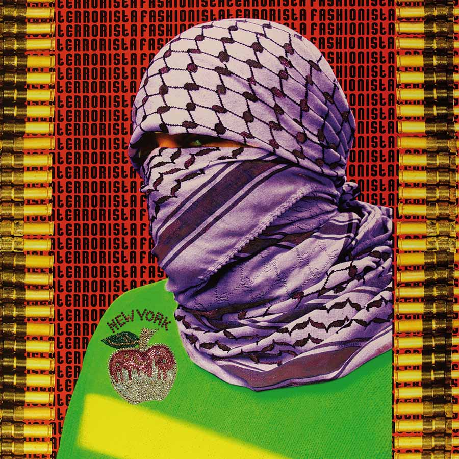 <strong>Laila Shawa</strong>, <em>Fashionista Terrorista II (The Walls of Gaza III)</em>, (detail) 2011. 
Mixed media with Swarovsky beads on canvas, 130 x 100 cm. Edition of 2.