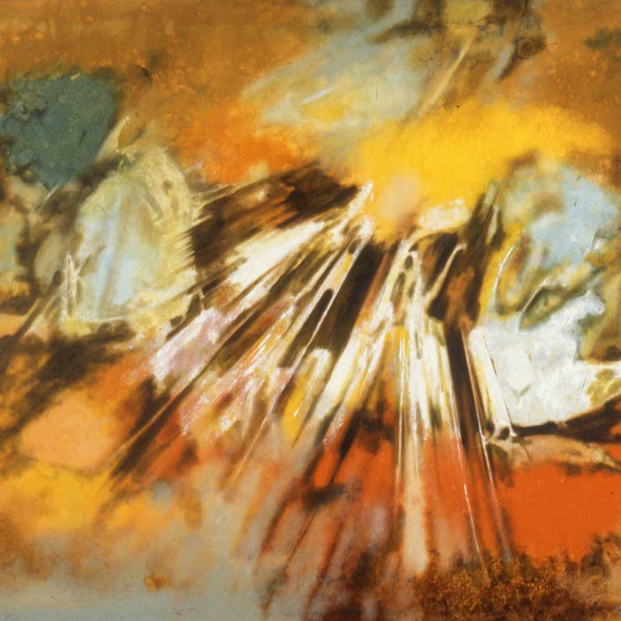 <strong>Aubrey Williams</strong>, <em>Hymn to the Sun IX (Olmec-Maya and Now(</em> (detail), 1984.<br>Oil on canvas, 120 x 178 cm.