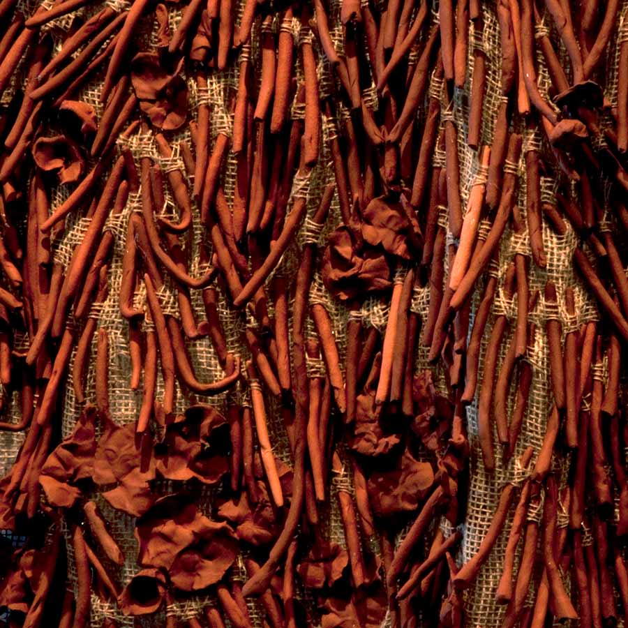 <strong>Nnenna Okore</strong>, <em>Echi Di Ime</em>(detail), 2011. Clay and burlap, 91 x 91 x 5 cm. 