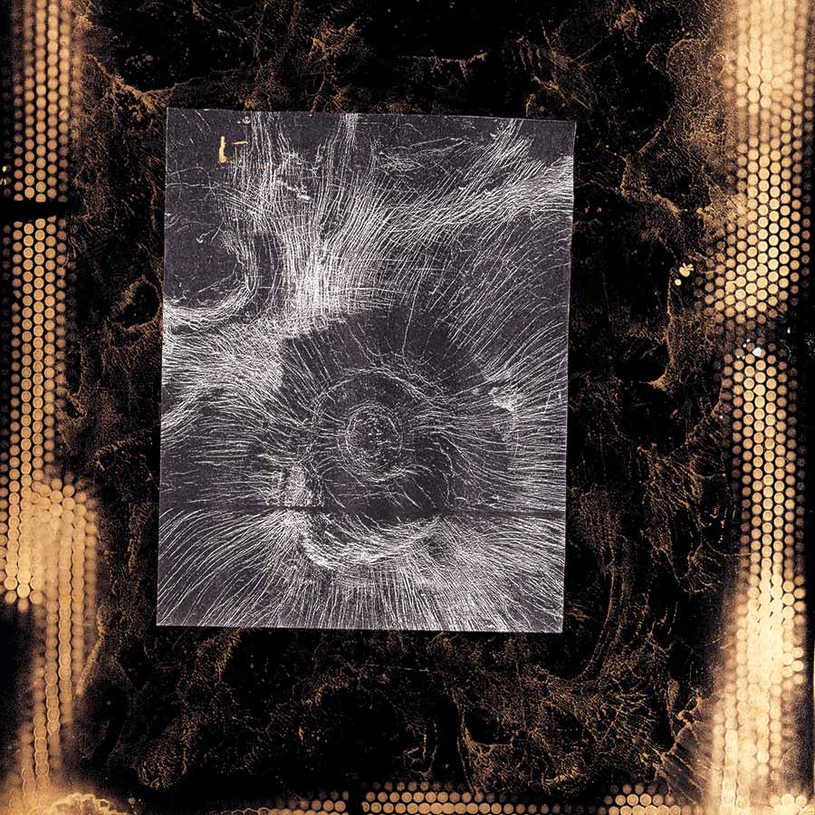 <strong>William S. Burroughs</strong>,<em>Venus Rising like a Kansas Sunflower</em>, ca. 1990.
<br>Spray paint and photocopy 
on Cadillac paper,
58.4 x 44.5 cm.<br>
Photo: Jon Blumb, courtesy of IMMA.