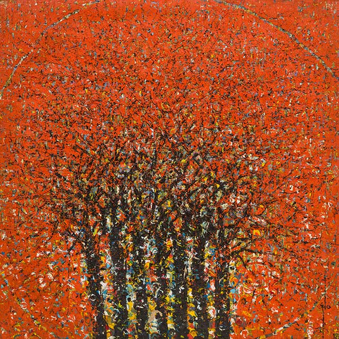 <strong>Ablade Glover</strong>,
<em>Red Forest</em> (detail), 2018.<br>Oil on canvas,
151 x 151 cm.






